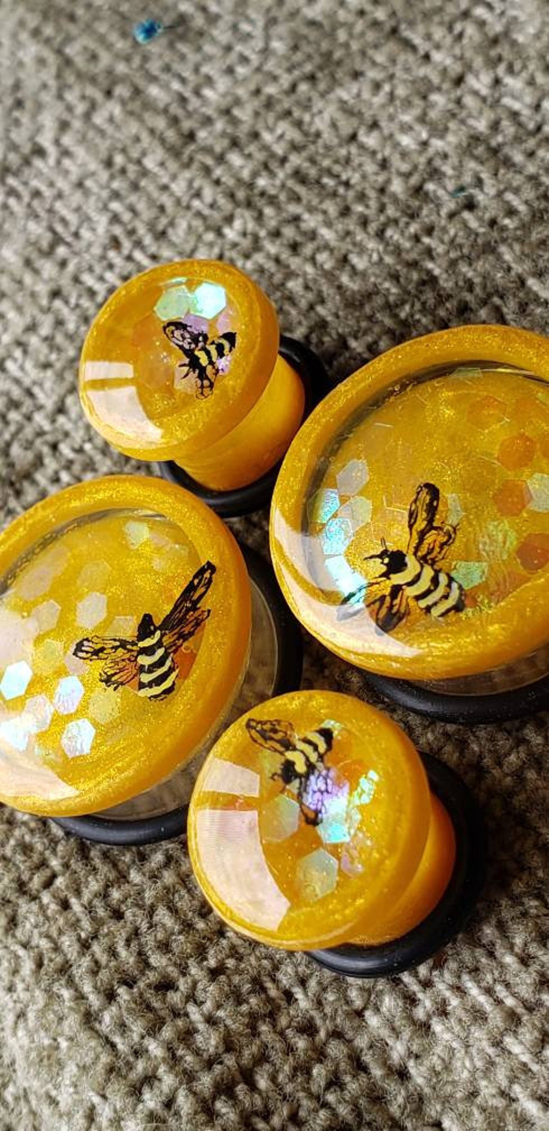 PAIR Bee Plugs 0G Plugs Acrylic Plugs Honeycomb 00G 7 16 1 2 9 16 5 8 3 pair-bee-plugs-0g-plugs-acrylic-plugs-honeycomb-00g-7-16-1-2-9-16-5-8-3