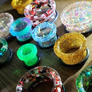 PAIR | Glitter Plugs | Plugs and Tunnels | Custom Plugs | Single Flare  | 0G Plug | 00G | 7/16" | 1/2" | 9/16" | 5/8" | 3/4" | 7/8" | 1"