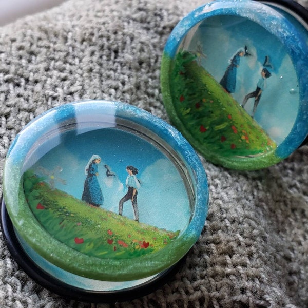 PAIR | Moving Castle | Gauges | Plugs and Tunnels | 3D Plugs | Acrylic Plugs |  Glitter Plugs | 1/2" | 9/16" | 5/8" | 3/4" | 7/8" | 1"