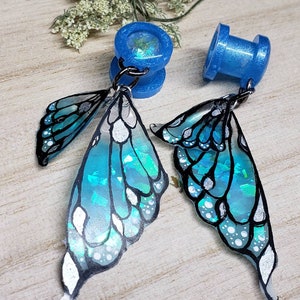 PAIR | Butterfly Wings | Plugs and Tunnels | Single Flare | Dangle Plugs | 0G Plug | 00G | 7/16" | 1/2" | 9/16" | 5/8" | 3/4" | 7/8" | 1"