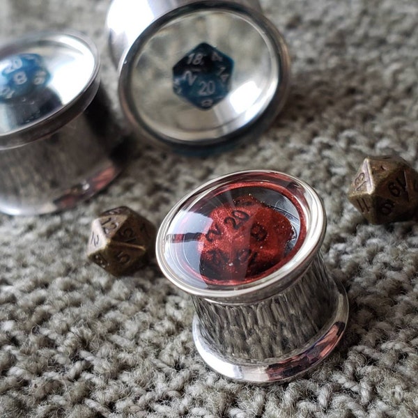 PAIR | D20 | Custom Dice Plugs | Choose your Size, Style & Colors!