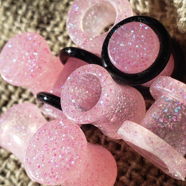 PAIR | Light Pink Glitter | Gauges | Large Plugs | Plugs and Tunnels | 2G | 0G Plug | 00G | 7/16" | 1/2" | 9/16" | 5/8" | 3/4" | 7/8" | 1"