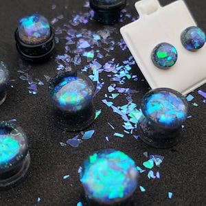 PAIR | Black Iridescent Glitter | Occult Plugs | Plugs and Tunnels | 2G | 0G Plug | 00G | 7/16" | 1/2" | 9/16" | 5/8" | 3/4" | 7/8" | 1"