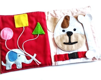 Quiet book handmade for 6 months 1 year olds, sensory book with elephant shape game and dog