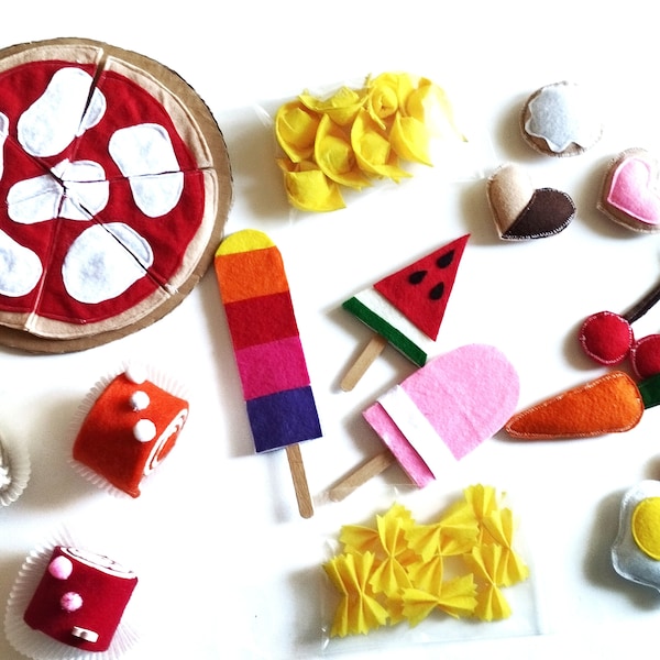 Jeu alimentaire pour enfants feutre pizza biscuits glaces fruits et légumes tortellini et farfalle pour jouer et cuisiner