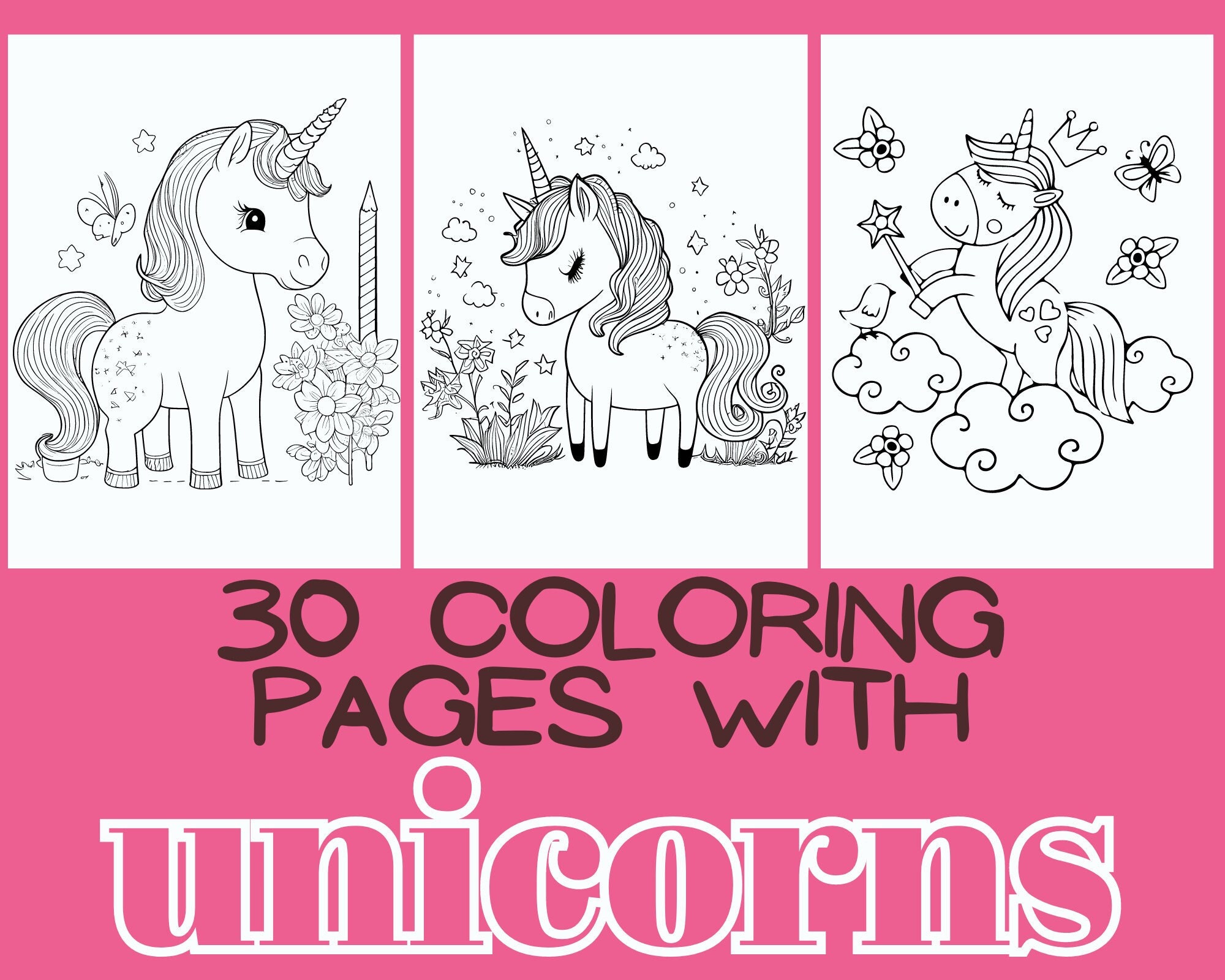 30 Drawings To Print And Color For Children With Unicorns Etsy 30 Drawings To Print And Color For Children With Unicorns Etsy