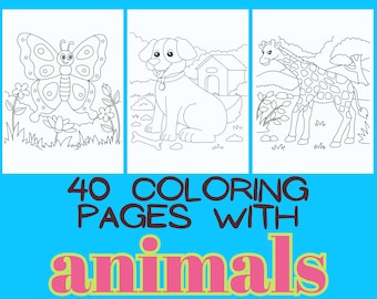 40 drawings to print and color for children with many animals giraffe dog butterfly elephant lion ladybug cow horse donkey bees