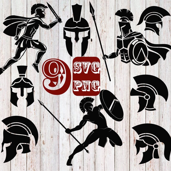 9 x Spartan silhouettes svg,gladiator silhouettes,gladiator svg,spartan svg, cuttable silhouettes cricut, gladiator logo,spartan logo