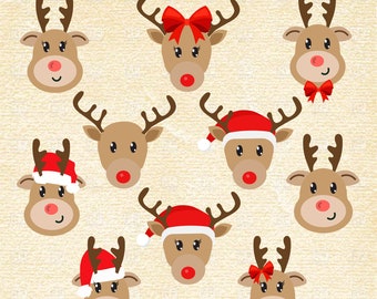 10 x Reindeer SVG file, reindeer silhouette, christmas reindeer, cuttable reindeer,reindeer clip art,christmas svg, reindeer face