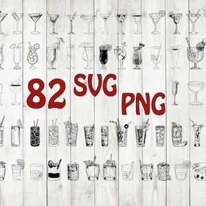 82 x Bicchieri da cocktail, cocktail svg, bicchiere svg, file di taglio cocktail, clipart cocktail, bevanda svg, margarita svg, vino svg, silhouette cocktail svg