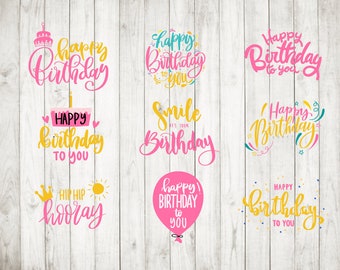 9 x Happy Birthday Bundle, birthday card svg, birthday svg, birthday clip art, birthday cut file, happy birthday cut file,happy birthday svg