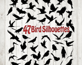 47 x Birds Silhouettes Bundle, birds svg, birds clip art, birds cut file, birds vector, stencil decal,silhouette cricut transfer,bird design