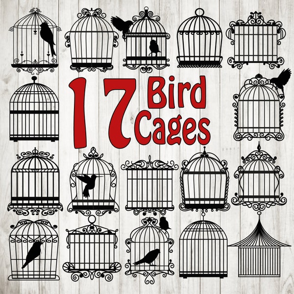 17 x Bird cage SVG Bundle, bird cage silhouette, bird cage cricut,  cage svg, bird cage cut file,bird svg,bird cage clipart,bird cage vector