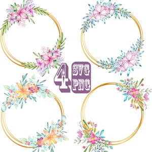 4 x Floral Wreaths Pack ,Floral circle, Wedding Ornaments,Floral Ornaments, SVG,PNG, vectorial, clip art,floral frame, printable flowers