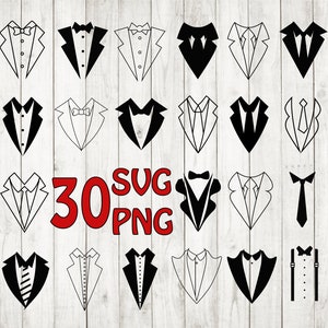 30 x Tuxedo Silhouette SVG, smoking in formato svg, clip art smoking, file di taglio smoking, fiocco in formato svg, smoking cricut, smoking farfallino in formato svg, tuta in formato svg, tuta clipart