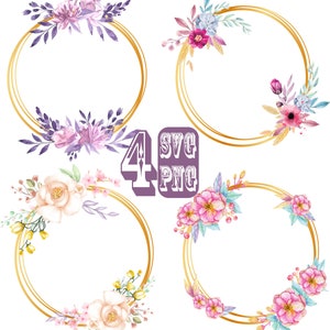 4 x Floral Wreaths Pack ,Floral circle, Wedding Ornaments,Floral Ornaments, SVG,PNG, vectorial, clip art,floral frame, printable flowers