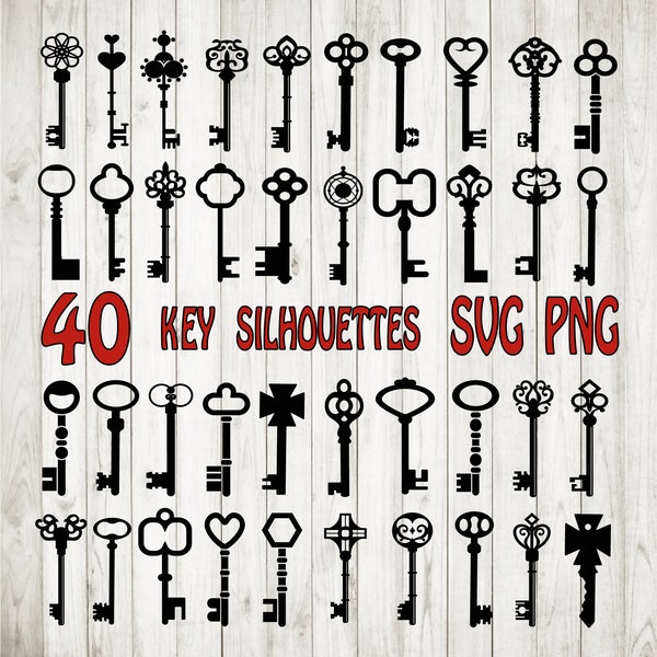 40 x Keys silhouettes BUNDLE SVG, keys SVG, keys cut files, keys clip art, printable keys, keys collection svg, keys vector, keys silhouette