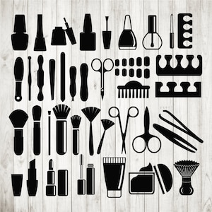 34 x Beauty Tools SVG Bundel, schoonheid accessoires SVG, schoonheidssalon SVG, schoonheid SVG, nagels SVG, nagels tools SVG, nagellak SVG, make-up SVG