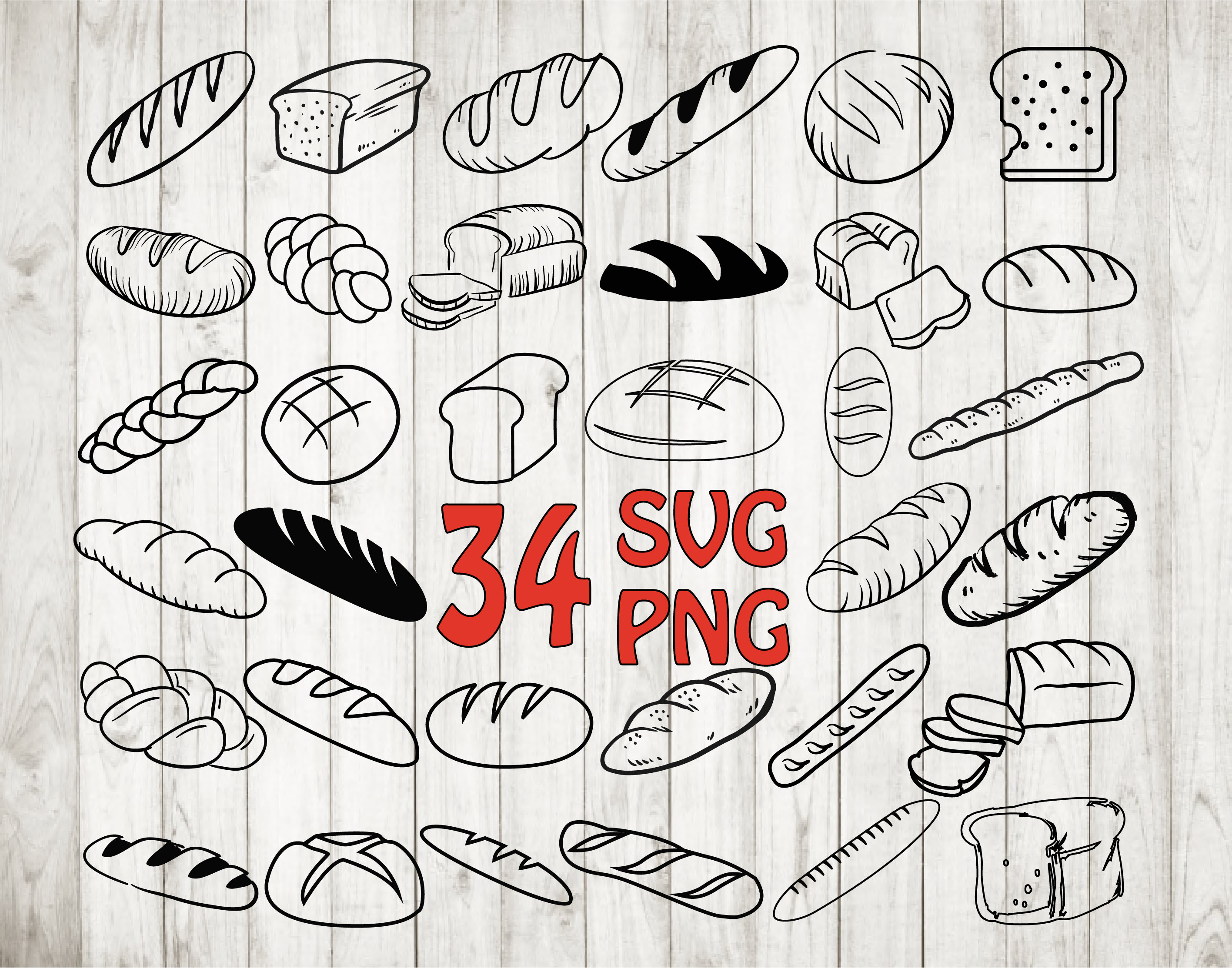 34 x Bread SVG Bundle bread svg bread silhouette svg bread Etsy