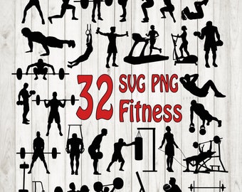 32 x Fitness SVG Bundle, Fitness SVG, Fitness cut files, Fitness silhouettes, Fitness clip art,Gym bundle svg, body building svg, sport svg
