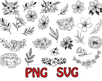 26 x Flower outline bundle, floral outline svg,flower cut file, flower clipart,flower svg,floral bouquet svg,minimalist flowers svg