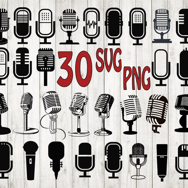 30 x Microphone SVG Bundle, microphone cut file, microphone silhouettes, microphone svg, dj svg, microphone clipart,micro silhouette cameo