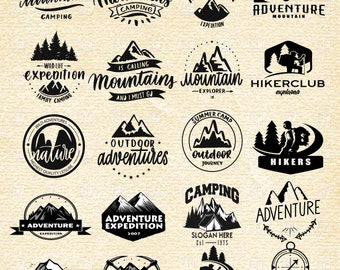 20 x mountain silhouettes svg, hiking svg, adventure svg, camping svg, cuttable silhouettes cricut, mountain logo, camping logo, hiking logo