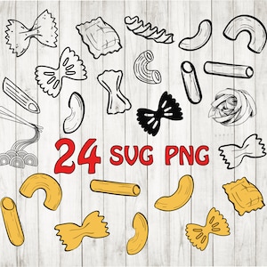 24 x Pasta Bundle, sagome di pasta, pasta svg, file di taglio della pasta, clip art di pasta, pasta per cricut, design della pasta, vettore della pasta, decalcomania, vinile
