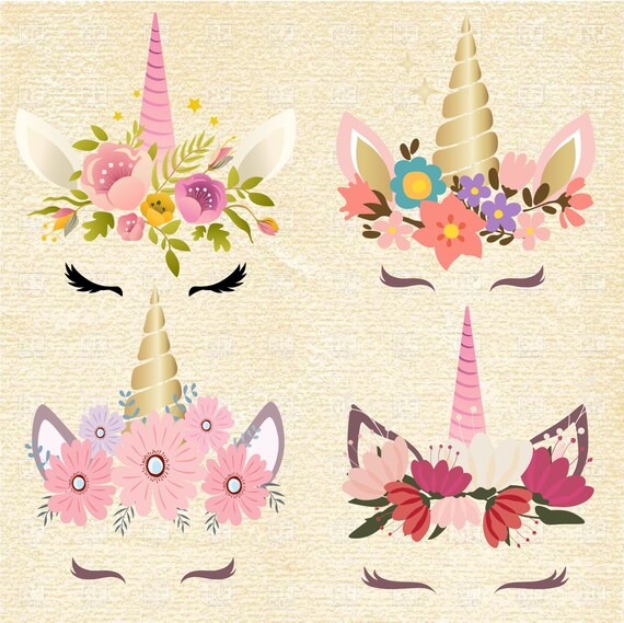 4 x unicorn svg unicorn clip art unicorn head svg cuttable etsy