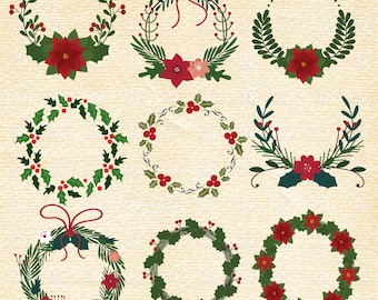 9 x coronas navideñas svg, flores imprimibles, flores navideñas, decoración navideña, coronas digitales, vectores navideños, diseño navideño svg