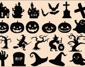 22 x Halloween elements,printable halloween decoration,halloween svg,png,eps,halloween silhouette,hallowen pumpkin,witches,graves,ghosts,bat