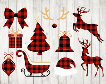 10 x Buffalo Plaid Bundle,christmas tree svg, santa svg,reindeer svg,buffalo plaid svg,santa plaid svg,plaid reindeer svg,plaid svg,clip art