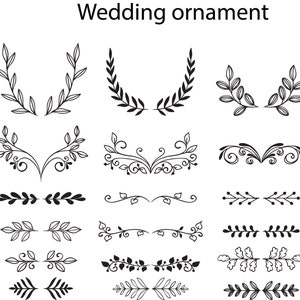 15 x Clipart di alloro vintage, ghirlanda in bianco e nero, ornamenti floreali, alloro vettoriale, ghirlanda SVG PNG jpg, eps, alloro di nozze, cornice floreale in formato SVG