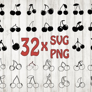 32 x Cherry SVG Bundle, Cherry silhouette svg, cherry svg, file di taglio ciliegia, clipart ciliegia, frutta svg, cibo svg, frutta estiva svg