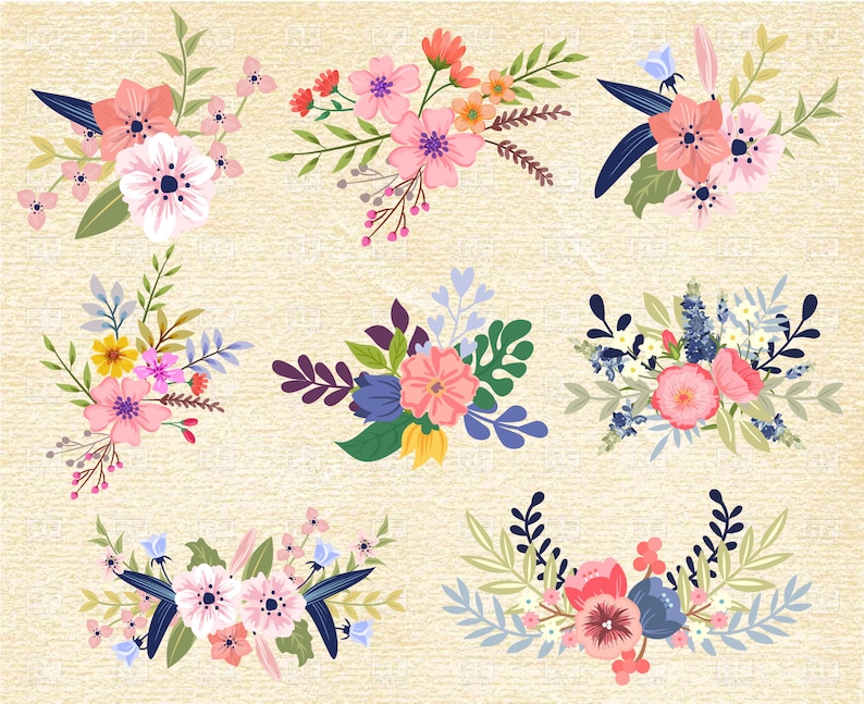 Download Colorful Flowers Wedding Ornament Floral Ornaments Svg Cuttable Flowers Svg Png Printable Flowers 8 X Floral Bouquets Pack Clip Art Clip Art Art Collectibles