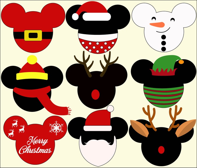 9 x Mickey faces for Christmas cuttable file svg svg file | Etsy