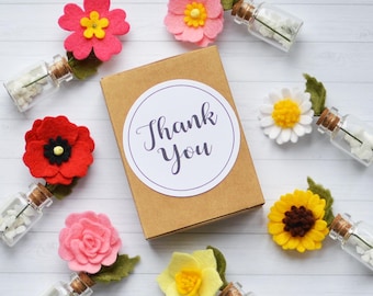 Felt Flowers in a Matchbox: Handmade Thank You Gift - Anniversay Mum Friend Birthday Appreciation Gift