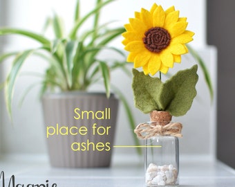 Personalisable memorial keepsake gift, sunflower ashes ornament, decorative memorial keepsake for cremation ashes