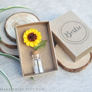 Matchbox sunflower gift, teacher thank you gift, mothers day flowers gift, felt sunflower, bestie friend gift, mini flower, wedding favors image 1