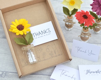 Felt Flower Vase Thank You Gift with Personalized Card: Birthday Friend, Teacher, Boss Appreciation