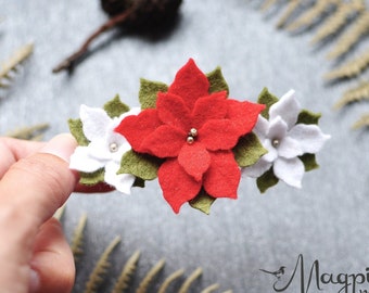 Felt flower hair clip, poinsettia hair clip, floral hairclip, felt flowers, flower girl gift, wedding favors