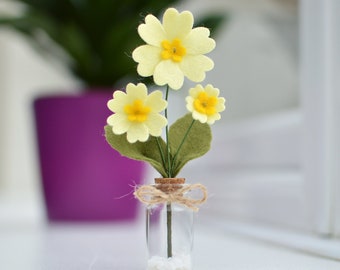 Yellow primrose, felt flowers, mum mom gift, mothers day spring flowers, teacher gift, flower decoration