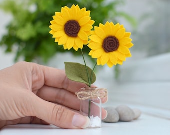 Sunflower in a bottle: Handmade felt flower appreciation gift, mother's day present