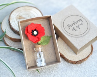 Poppy in a Matchbox: Handmade Felt Flower Thank You Gift, anniversay mum mom birthday appreciation token remembrance present