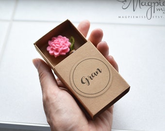 Carnation in a Matchbox: Handmade Felt Flowers Thank You Gift - Token Appreciation Gift for Grandma, Mum, Friend, Anniversay, Birthday