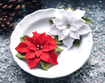 Broche poinsettia, broche de Noël, barrette à cheveux fleur en feutre, accessoire fleur, fleurs de Noël, barrette à cheveux poinsettia