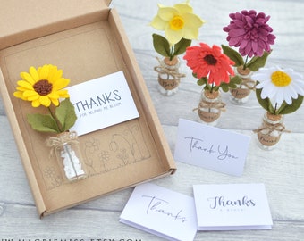 Thank you gift, thank you card, flower appreciation gift, mini flower gift set, felt flower, thanksgiving gift card