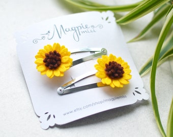 Felt Sunflower Hair Clips (Pair): Yellow Flower Hair Accessory