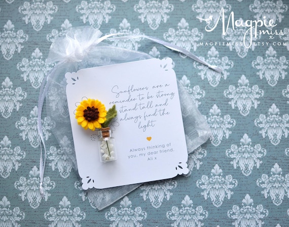 Sunflower decoration or pin badge: personalised handmade flower inspiration gift, 'be strong, stand tall '