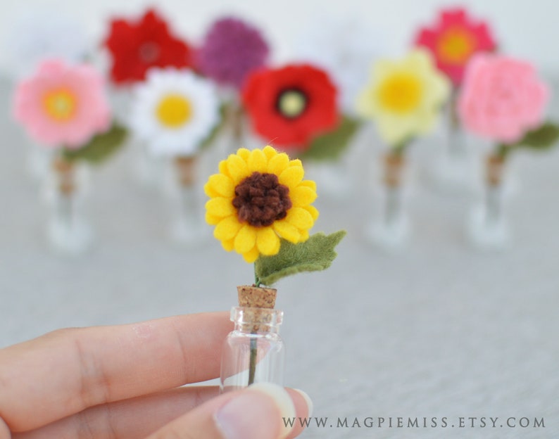 Matchbox sunflower gift, teacher thank you gift, mothers day flowers gift, felt sunflower, bestie friend gift, mini flower, wedding favors image 4